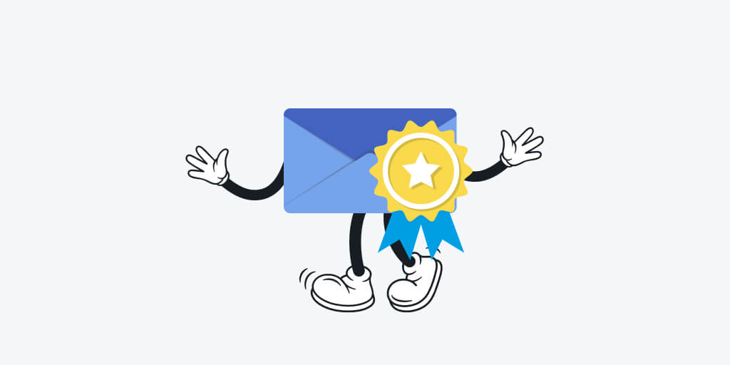A mail envelope character with a gold ribbon attached