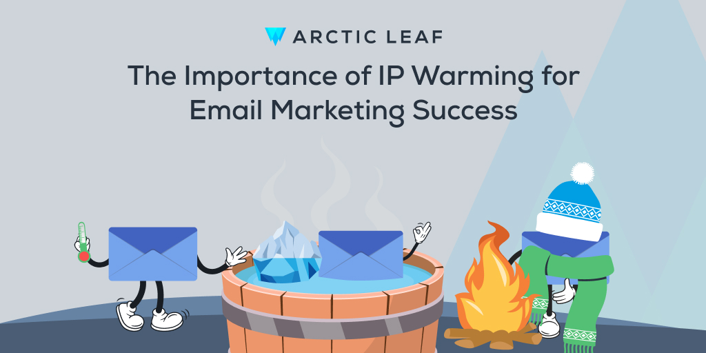 Three mail envelopes warming up in a hot tub, with a thermometer, and by a campfire below the title 