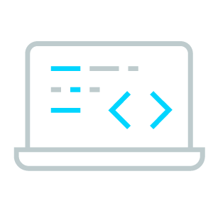line art icon of laptop and development code