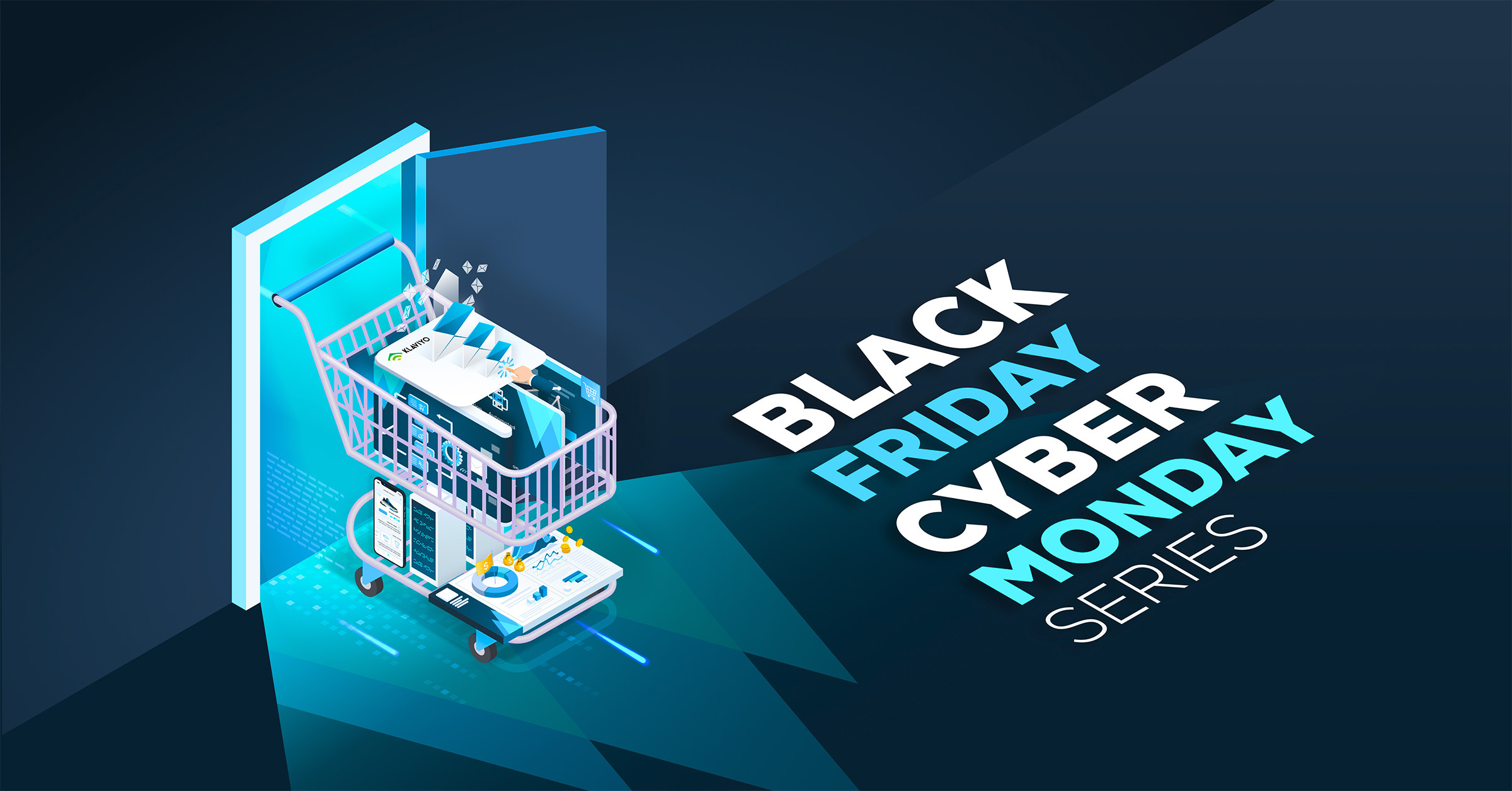 Black Friday Cyber Monday header image with shopping cart