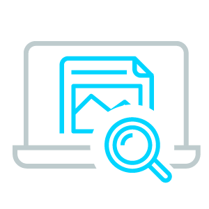 line drawing icon of laptop and magnify glass